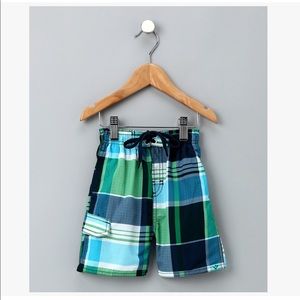 Boys Swim Trunks, Blue Olympia Plaid Boardshorts